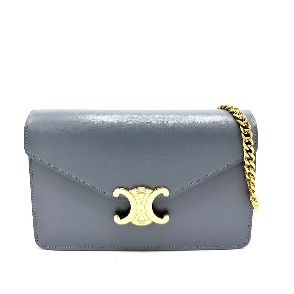 Celine Slate Blue Triomphe Margo Chain Flap - Picture 1 of 10